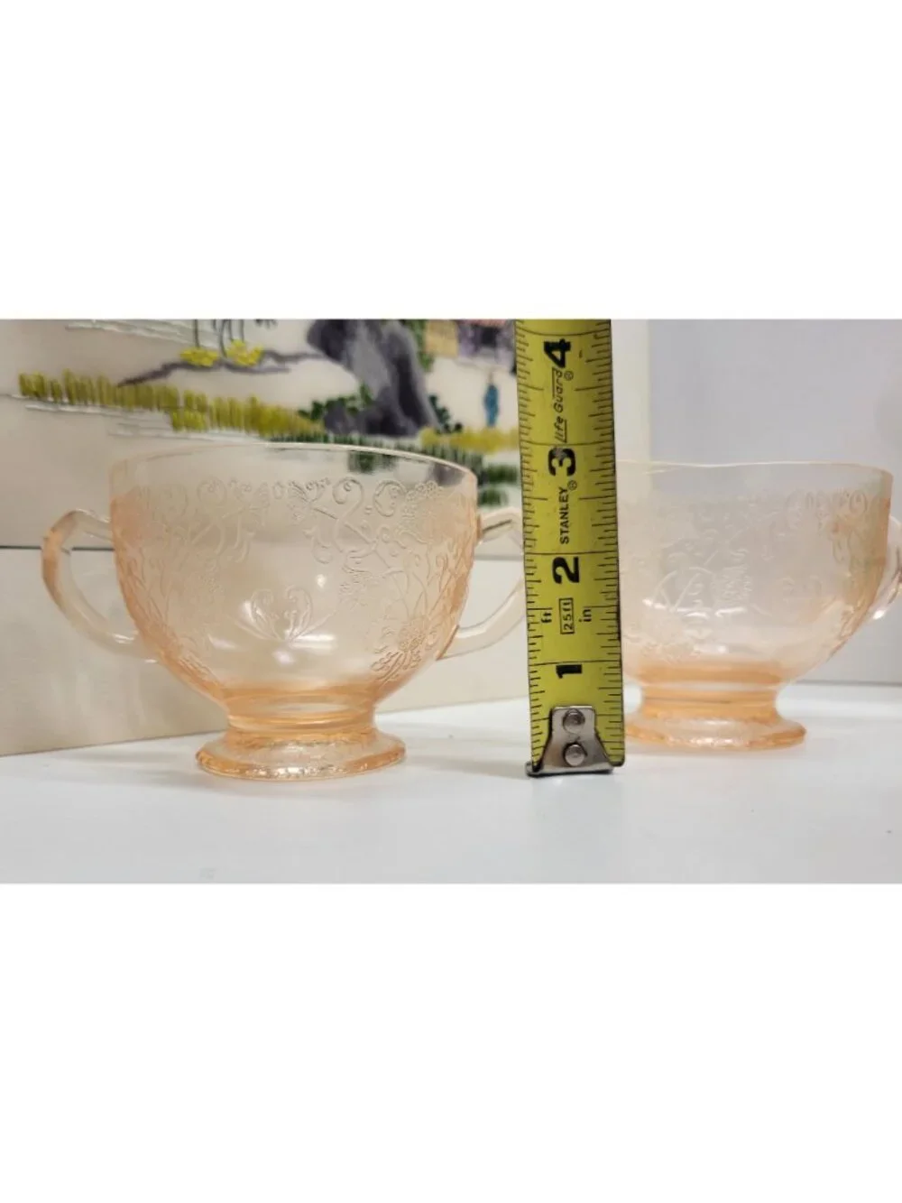 Hazel Atlas Florentine Pink Creamer & Sugar Flat Rim Depression Glass Vintage